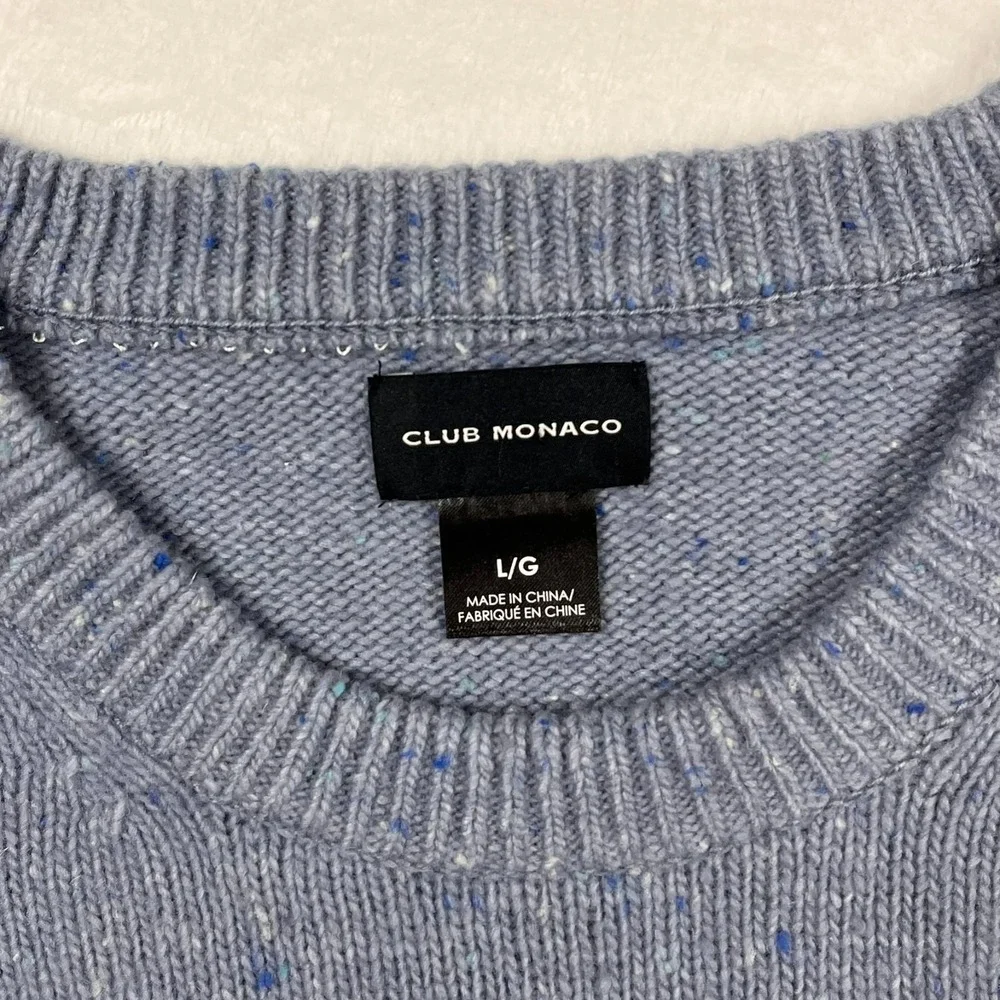Club Monaco Wool Blend Sporty Donegal Crew Neck Pullover Sweater Mens L Two Tone